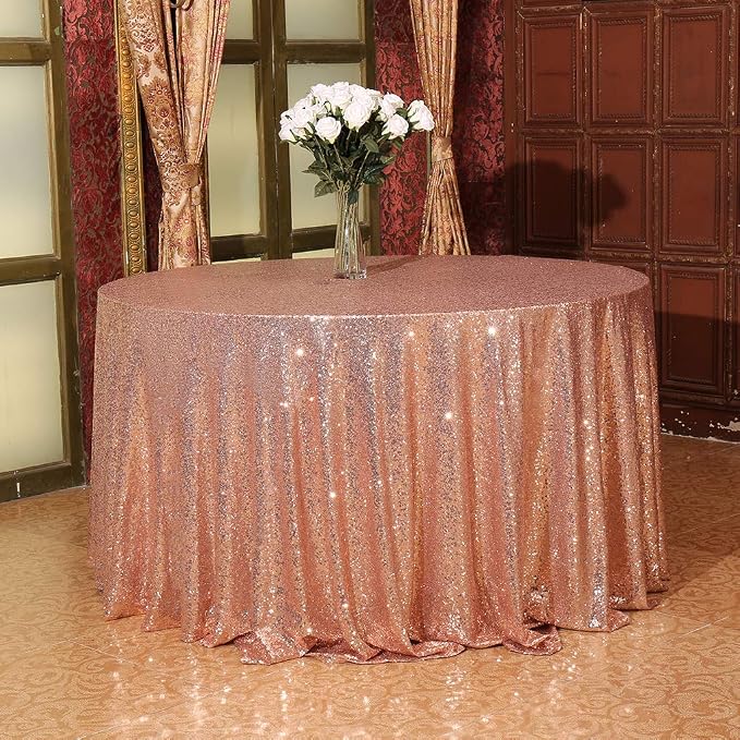 Juya Delight 90'' Round Rose Gold Sequin Tablecloth for Wedding Birthday Party Festival Ceremony Dessert Table