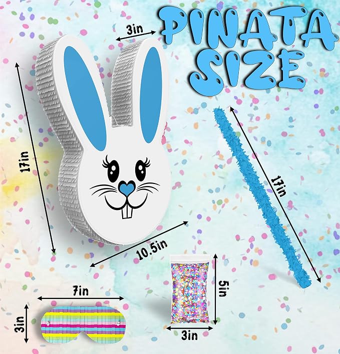 Jergrim Boy Easter Bunny Piñata Set with small stick and confetti bag - 17”x10”x 3” Perfect for Easter Celebration, Bunny Theme Parties, Party Decor, and more