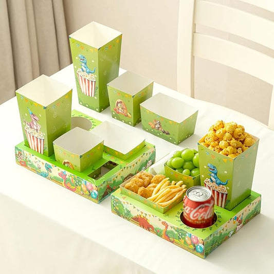 Baffect Movie Night Snack Trays 120pcs, Include 20 Dinosaur Party Snack Trays, 20 Popcorn Boxes, 20 Salad Bowls, 20 Nacho Bowls, 20 Invitations & 20 Party Favors (Green)