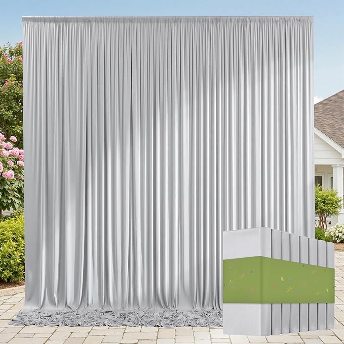 40ft x 10ft Wrinkle Free Silver Backdrop Curtains for Parties, 8 Panels 5x10ft Thick Fabric Silver Backdrop Drapes for Wedding Party Background Birthday Decoration