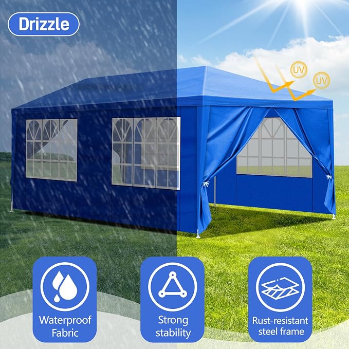 10x20 Canopy Tent for Parties, Heavy Duty Waterproof Outdoor Tent with 6 Detachable Sidewalls & Window Panels, Large Event, Wedding & Backyard Shelter, Commercial & Personal Use, Blue