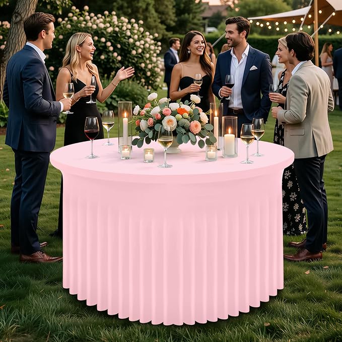 Smiry Round Spandex Tablecloth, Elastic Fitted Washable Tablecloths for 72 Round Tables, Waterpoof Stretch Table Cover Skirt for Outdoor, Wedding, Banquet & Parties, Pink