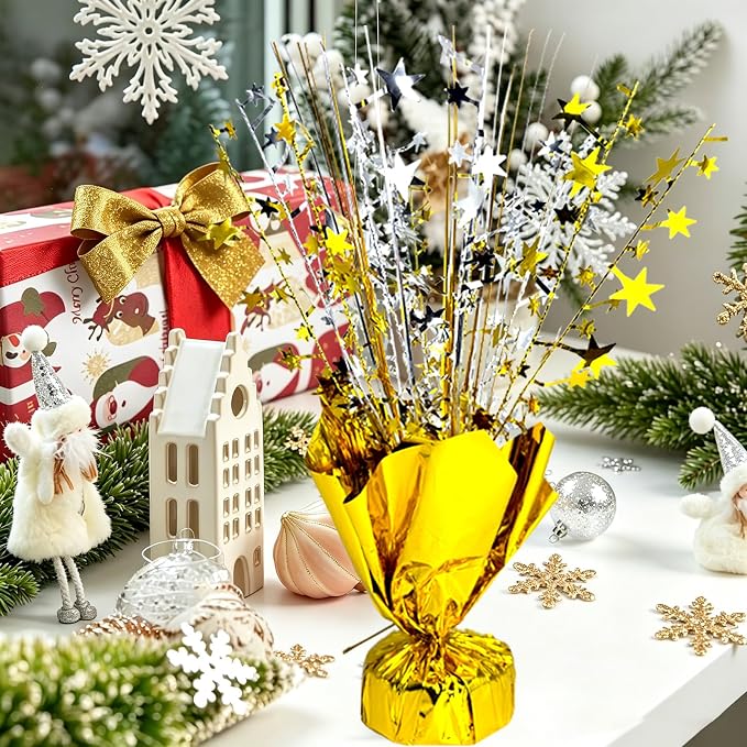 FUBININA 6 Pack Metallic Foil Spray Centerpiece Star Table Decoration Burst Table Centerpieces for Birthday Wedding Anniversary Graduation Holiday Party Supplies Decor, Gold Silver