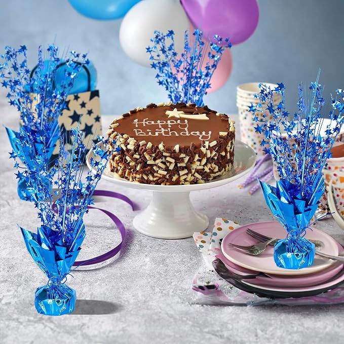 Gyufise 6 Pack Metallic Foil Spray Centerpiece Star Table Decoration Burst Table Centerpieces Table Decor for Birthday Wedding Anniversary Graduation Holiday Party Supplies Blue