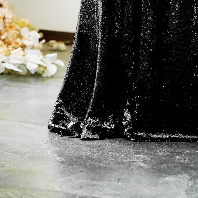 Black Sequin Tablecloth 90"x132" Party Glitter Tablecloth Rectangular Sequin Table Cover Overlay Glitter Wedding Birthday Reception Decoration Baby Bridal Shower Christmas Halloween Decorations