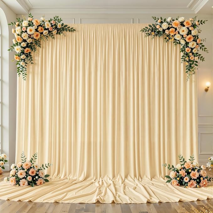 10ftx12ft Wrinkle Free Champagne Backdrop Curtain, 2 Panels 12FT Long Wedding Photo Backdrop Drapes, Silky Polyester Back Drop Cloth for Birthday Photography Background Party Backdrop Draping