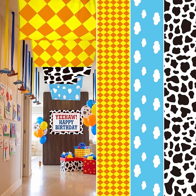 Feifeiya 3 Pcs 36 ft Cartoon Story Party Decorations Cartoon Story Classroom Celling Banner with Cow Blue Sky White Clouds Print for First Day Back to School Classroom Birthday VBS School Decorations