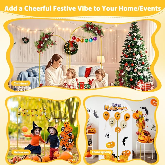 Metal Arch Backdrop Stand and Cover Set of 2, 7.2ft 6ft Gold Party Back drop Arch Stand with Spandex White Background Covers Balloon Garland Kit for Birthday Parties Wedding Ceremony Baby Shower Décor