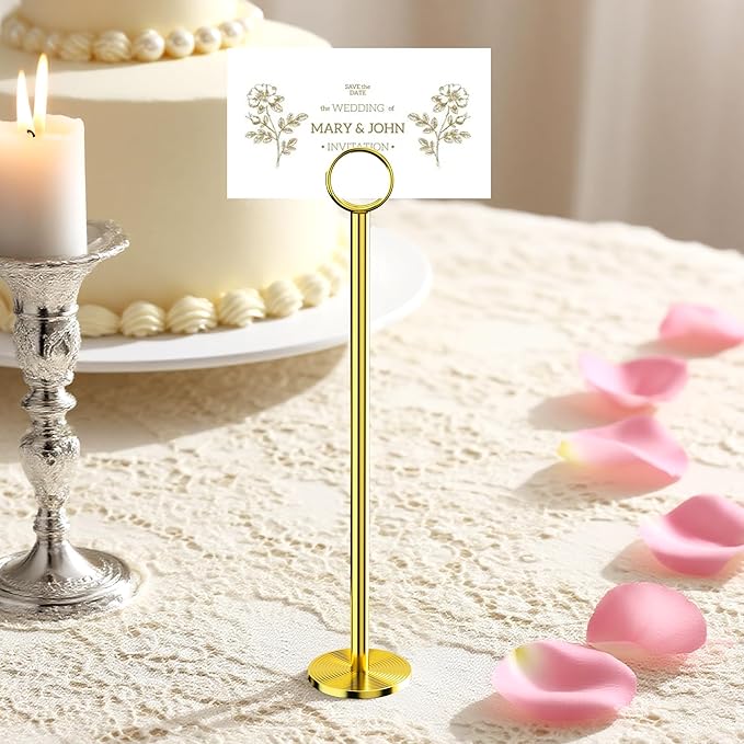 Urban Deco 12PK Table Number Holders Place Card Holders 12 Inch Table Card Holders Steel Card Holders for Photos, Food Signs, Memo Notes, Weddings, Restaurants, Birthdays（Gold）