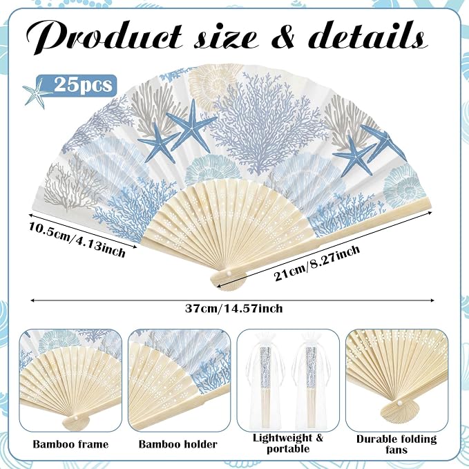 Hoteam 25 Sets Ocean Wedding Party Favors for Guests Bulk Including Blue Can Cooler and Paper Folding Fans with Wedding Decor Table Sign Cheers to Love for Bridal Shower Party Souvenir