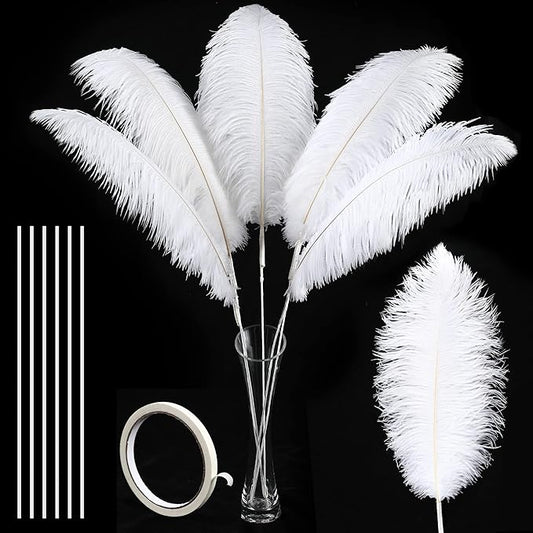 Soarer White Large Ostrich Feathers - 10Pcs 34inch Making Kit Extra Large Ostrich Feathers Long for Tall Vase,Floral Arrangement,Christmas Party Centerpieces and Wedding Home Decoration(White)