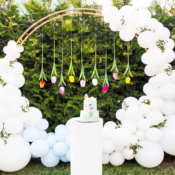 12 Pack 6 Colors 5 ft Artificial Tulips Hanging Flower Garland Decorations Spring Summer Dangling Faux Tulip Floral Vine Strings with Hooks for Wall Ceiling Wedding Tea Party