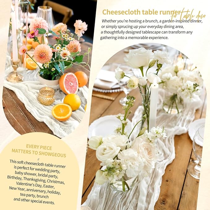 18 Pack Cheesecloth Table Runner 10FT Ivory White Table Runner Boho Gauze Cheese Cloth Table Runners Long Rustic Sheer Table Decorations for Wedding Party Baby Bridal Shower Birthday Holiday Spring