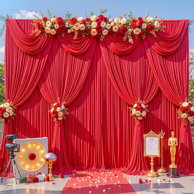 20x8ft Red Backdrop Curtains for Parties Photo Wrinkle Free Polyester Photoshoot Curtains Drapes Backdrop for Baby Shower Wedding Birthday Party Graduation Photography Background 4 Panels 5x8FT