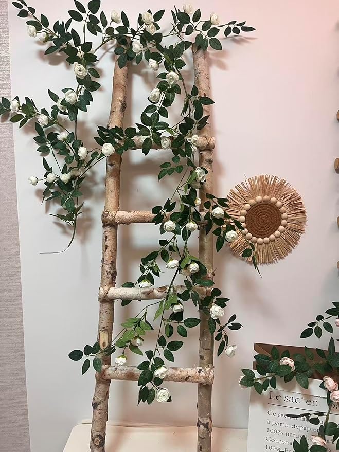 2PCS x 6FT Bendable Rose Vine Hanging Flower Garland Wildflower Floral Garland for Wall Decor Trellis Fence Home Room Decoration (White, 2pcs)