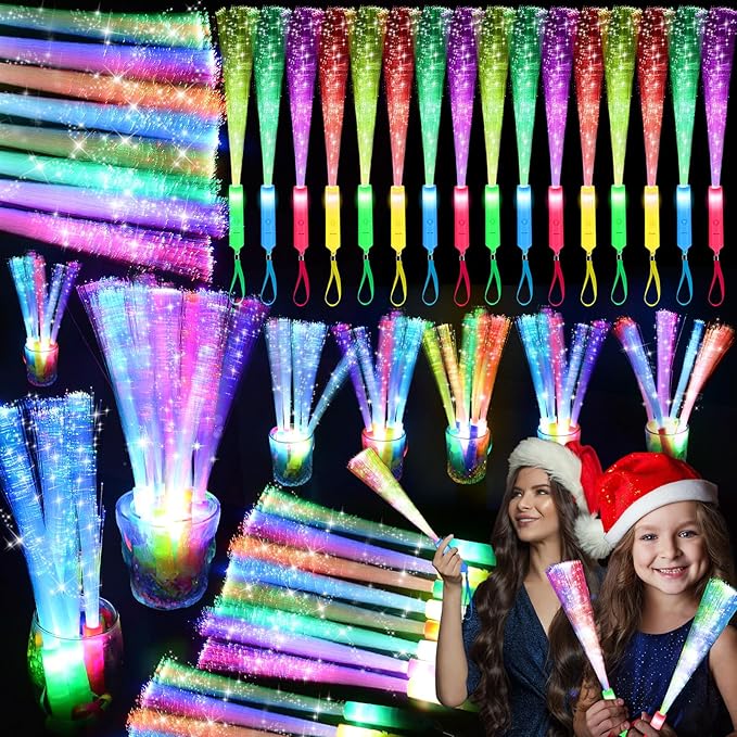 SHQDD 38 PCS Glow Sticks Bulk, Glow Fiber Optic Sticks, LED Light Wands, Glow in The Dark Party Supplies, Fiber Optic Wands for Weddings, Flashing LED Party Favors, Colorful Light Sticks