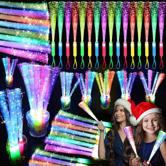SHQDD 120PCS Glow Fiber Optic Sticks, LED Light Wands, Glow in The Dark Party Supplies, Fiber Optic Wands for Weddings, Birthdays&Events,Flashing LED Party Favors,Colorful Light Sticks for Kids&Adults