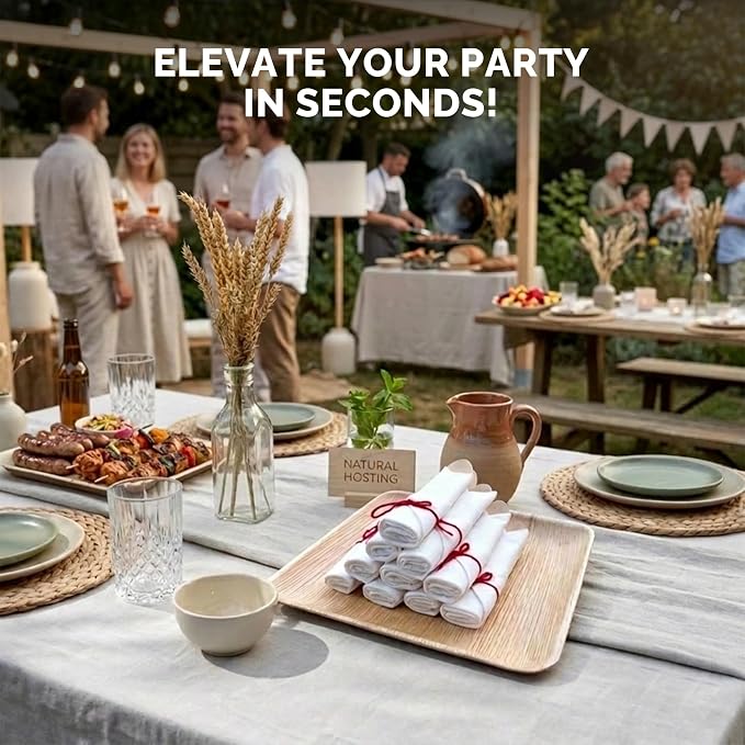 Prerolled Disposable Bamboo Cutlery Set – 25 Pack Pre Wrapped Silverware and Napkin Bundle with Forks, Knives, Spoons for Parties, Weddings, Events, and BBQ (Red String)