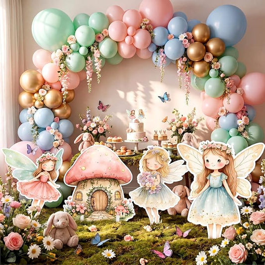 Honoson 4 Pcs Large 24" x 32" Fairy Cardboard Cutouts, Fairy Party Yard Signs Decoration for Baby Shower Birthday Party Supplies Mushroom Flower Forest Lawn Wonderland Garden Decor