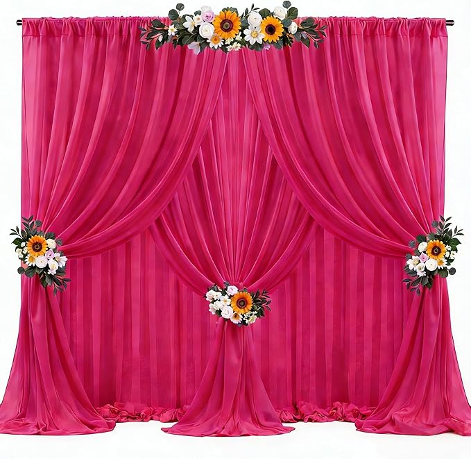 30ft x 10ft Hot Pink Backdrop Curtains, Wrinkle-Free Sheer Chiffon Fabric Photo Backdrop Drapes for Wedding Arch Party Ceremony Stage Photography Decorations