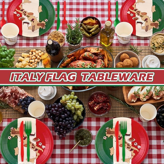 FoldTier 350 Pcs Italian Flag Plates and Napkins Party Supplies Disposable Paper Tableware Set Red White and Green Italian Flag Party Decorations for Holiday Festival Family Serve 50 Guests