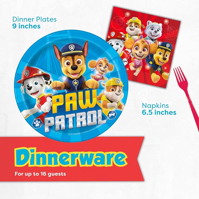 Paw Patrol Birthday Decorations Party Supplies for 16 Guests - Complete Officially Licensed Kit with Plates Napkins Banner and Masks Party Favors Set for Kids