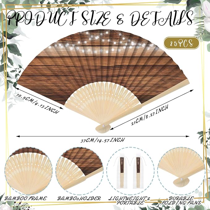 Hoteam 25 Sets Rustic Wedding Favors for Guests Bulk Including Brown Can Cooler and Paper Folding Fans with Wedding Decor Table Sign Cheers to Love for Bridal Shower Party Souvenir