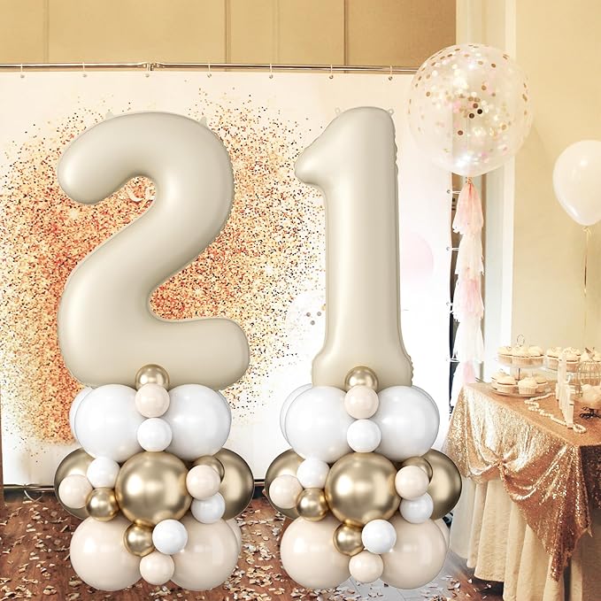 Beige Number 12 Balloons 40 Inch Cream 12th Birthday Party Decorations Neutral Nude White Sand Number 21 Foil Balloon Tower Giant Large Digit Helium Balloon for Girls Boys Women Men 21st Anniversary