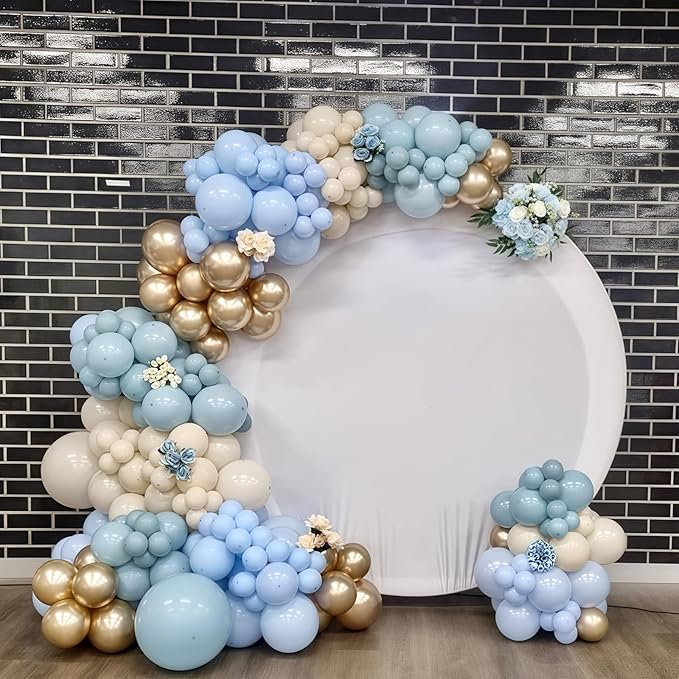 Dusty Blue Balloon Garland Arch Kit, Pastel Slate Baby Blue Ivory White Sand Metallic Gold Latex Balloons for Boy Birthday Baby Bridal Shower Wedding Gender Reveal Party Decorations Supplies