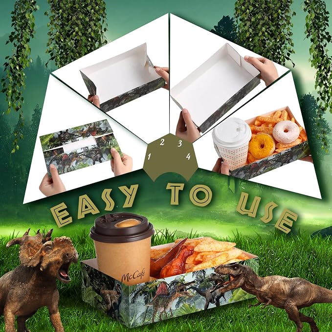 Funtery 50 Pcs Dinosaur Disposable Paper Tray 5lb Dinosaur Food Trays for Party Large Birthday Party Decorations Serving for Nacho Hot Dogs Popcorn Snack