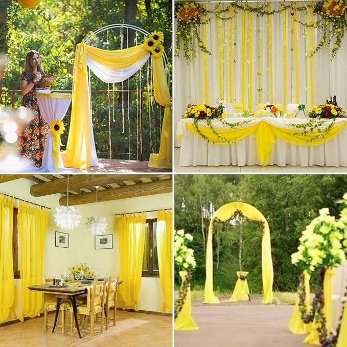 8 Pack Cheesecloth Table Runner 10 FT Gauze Cheese Cloth Table Runners 35 x 120Inch Boho Table Runner for Wedding Banquet Event Engagement Birthday Party Bridal Baby Shower Anniversary Decor(Yellow)﻿
