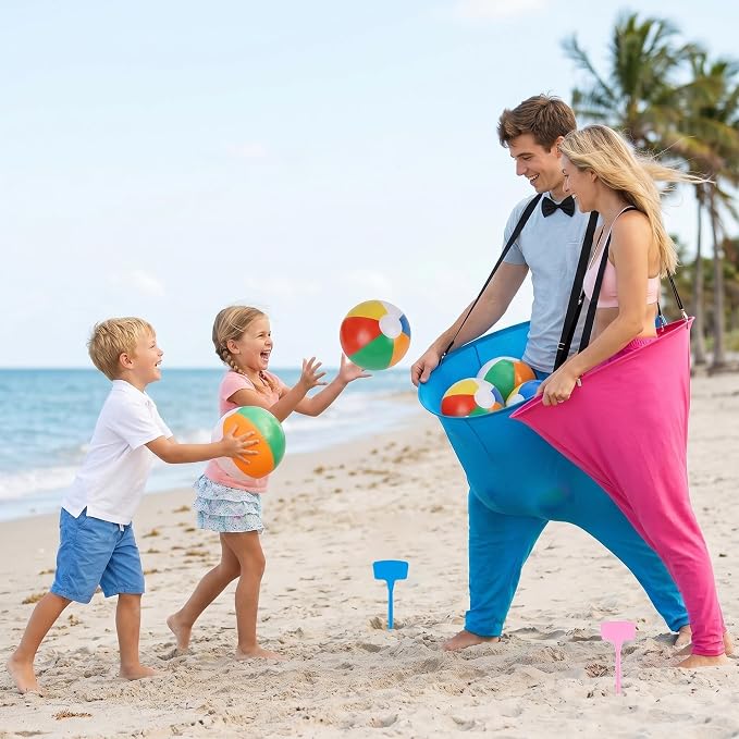 Giant Granny Pants Game - 4 Oversized Pants Ball Catch Outdoor Game for Adults Family Party, Big Tossing Fun Activities Set with 16 Balls, 3 Medals, 2 Air Pumps for Backyard Lawn Field Day