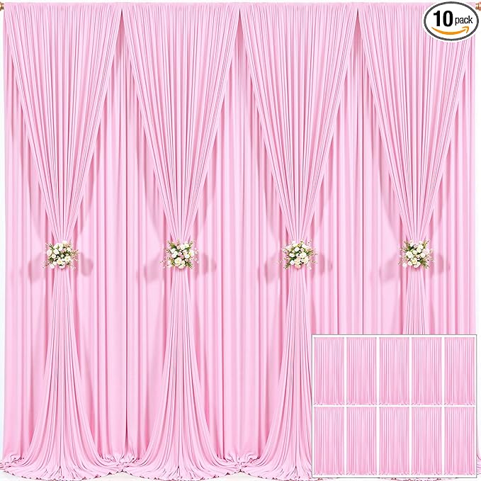 10 Panels Pink Backdrop Curtain for Parties Baby Shower Wrinkle Free Pink Photo Curtains Backdrop Drapes Fabric Decoration for Wedding Birthday Party 50ft(W) x 10ft(H)