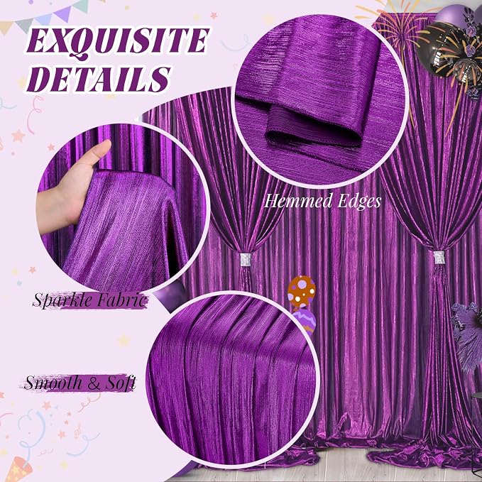 Glitter Sequin Backdrop Curtains 9.6x10ft - Purple Photography Backdrops with Non-Shedding Shimmer Wrinkle-Free Stage Drapes for Wedding Halloween Studio Shoots (4.8x10ft 2 Panels)