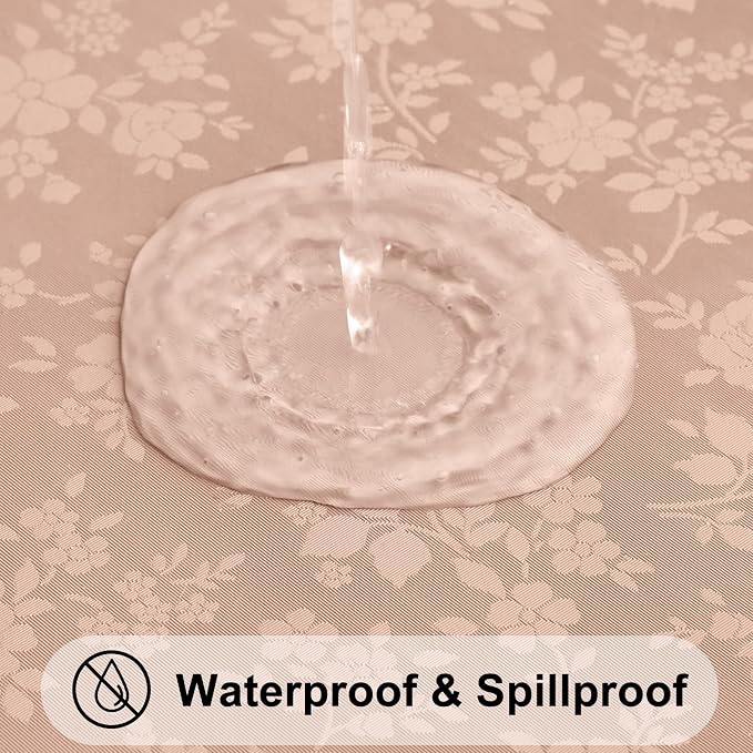 Smiry Round Table Cloth, Waterproof Heavy Duty Vinyl Tablecloths, Wipeable Washable Table Cover for Kitchen and Dining Room (Tan, 60" Round)