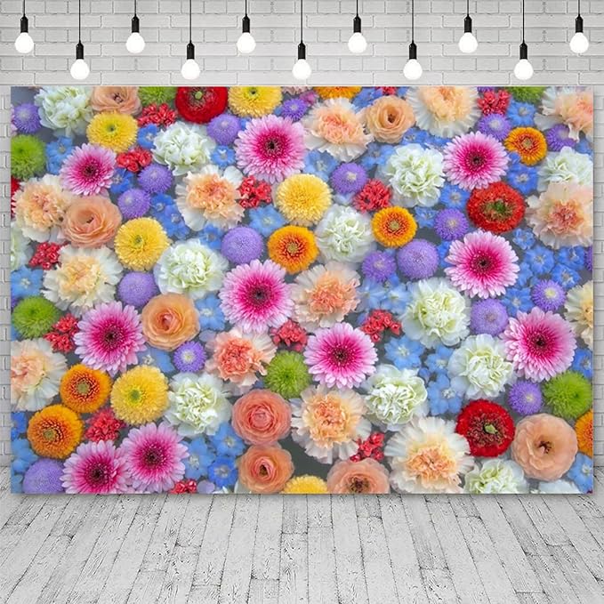 8x4ft Colorful Floral Photography Backdrop Flowers Background Vibrant Multicolor Blossoms for Party Wedding Photo Booth Studio Props Events Banner