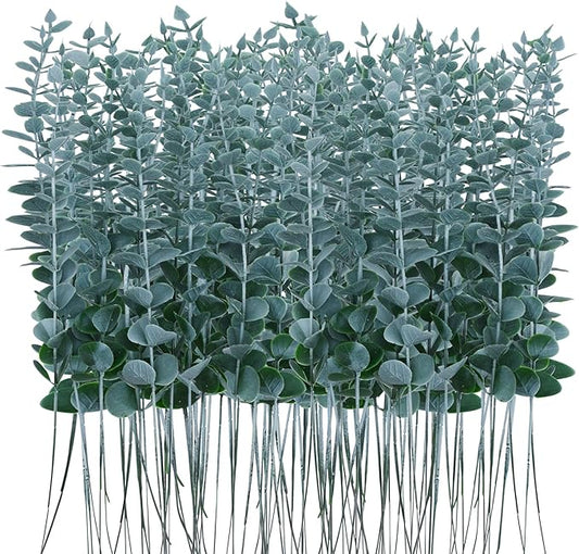96 Pcs Eucalyptus Stems Faux Greenery Leaves Bulk Artificial Eucalyptus Stems with 15inch for branchs Decor Wedding Bouquet Centerpiece Home Decoration
