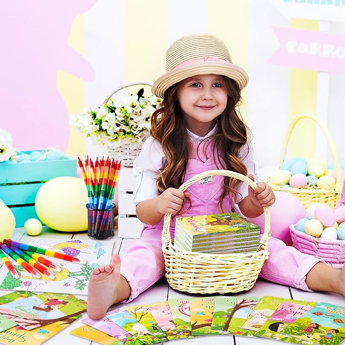 BenLouis 24 Spring Mini Coloring Books Kids with 24 Stacking Crayons Easter Party Favors Activity Books Bulk for Kids Butterfly Flower Bee Birthday Goodie Bag Gift Stuffer Classroom Reward