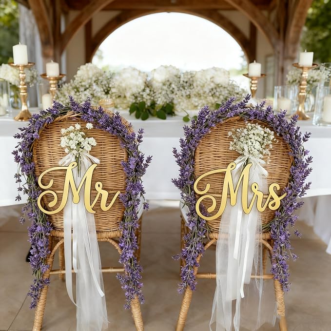 Mr & Mrs Sign for Wedding Chair Decor, Acrylic Gold Mr and Miss Sign,Photo Props, Freestanding Wedding Centerpiece Chair Letters Wedding Decorations for Anniversary,Engagement,Party (Gold, 0.2'')