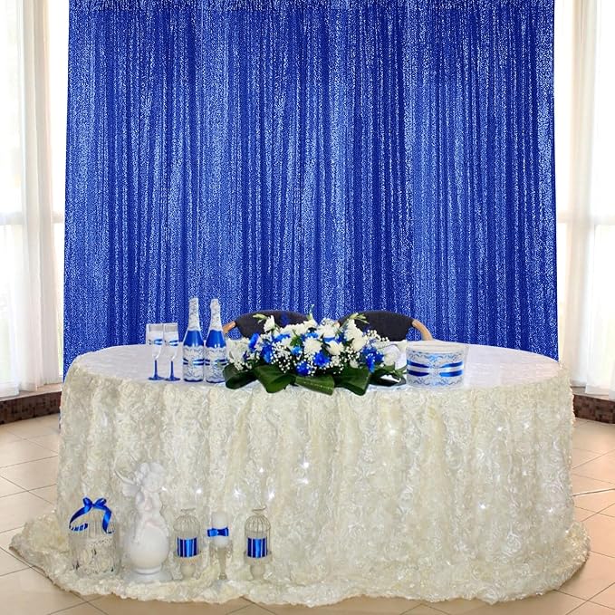 Sugargirl Royal Blue Sequin Backdrop Curtain 4 Panels 2FTx8FT Glitter Royal Blue Background Drapes Sparkle Photography Backdrop for Party Wedding Birthday Wall Decoration