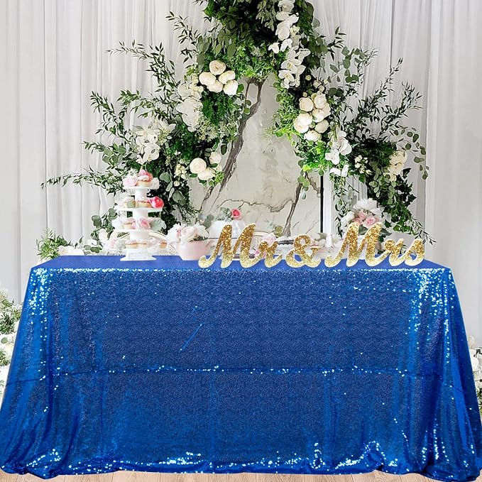 ShiDianYi Royal Blue 90x132-Inch Sequin Tablecloth - Elegant 6FT Rectangular Glitter Table Linen for Prom, Wedding, Birthday, and Party Reception Decor