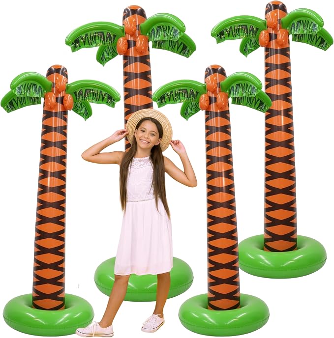 4E's Novelty 4 Pack Giant Inflatable Palm Trees 6 Ft Tall - Palm Tree Blow Up for Tropical Seaside Inflate Trees Party Decorations, Summer Beach Tree Party Decoration Supplies