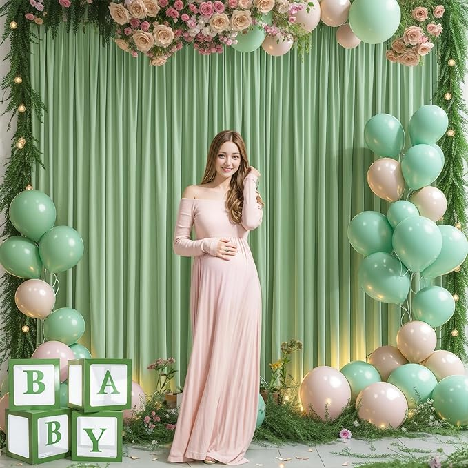40x10ft Sage Green Backdrop Curtain for Wedding Parties Wrinkle Free Fabric Sage Green Drapes Backdrop Decoration for Baby Shower Birthday Photography Decoration 8 Panels, 5ft x 10ft