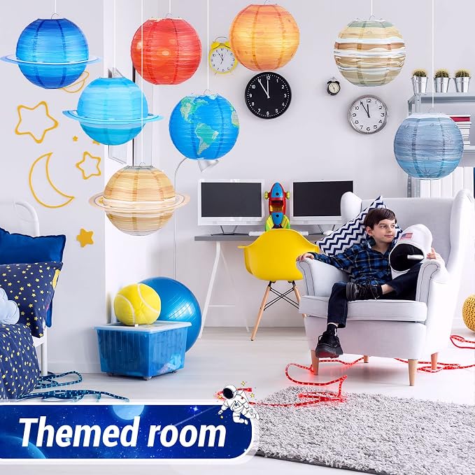 Hortsun 8 pcs 12inch Space Paper Lanterns,Hanging Planets Lanterns, Out of This World Solar System for Classroom Birthday Party Decor, Outer Space Theme Hanging Decorations