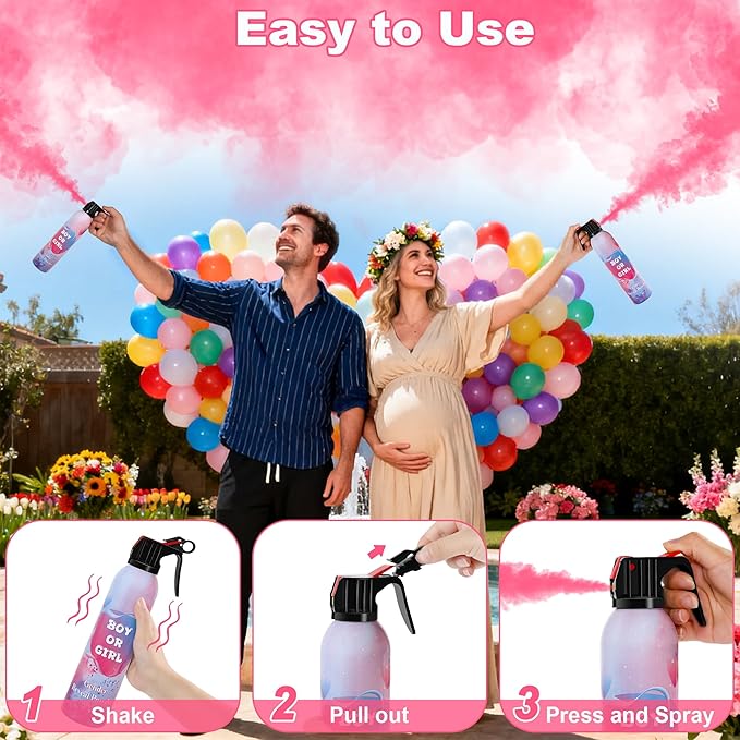4 Pack Gender Reveal Smoke Bombs, Powder Spray Pink Color Blasters for Baby Girl Reveal Party Baby Shower Decorations Outdoor Reveal Cannon, Long Lasting 14s Thick Smoke for Photos & Videos