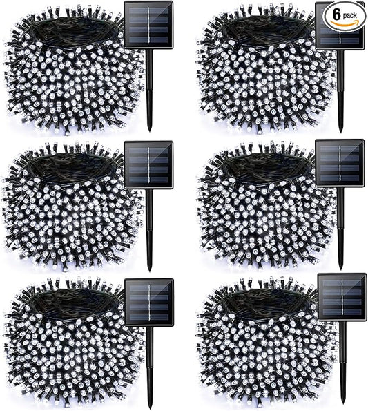6 Pack Solar String Lights for Outside, 285 FT Total 720 LED Solar Chrismas Lights Outdoor with 8 Modes & Memory Function, Waterproof Twinkle Light for Xmas Tree Yard Party Decorations (Cool White)