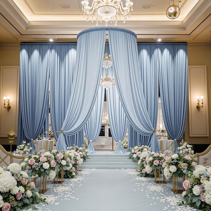 40ftx15ft Dusty Blue Backdrop Curtains for Parties, Wrinkle Free Polyester Photo Backdrop Drapes 8 Panels 15 ft Long Back Drop Cloth Drapery for Wedding Birthday Photography Background Party