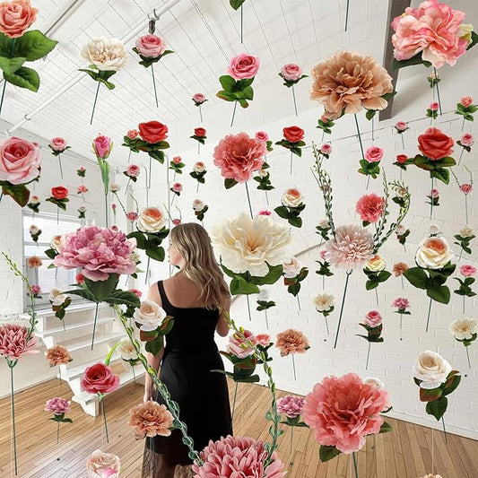 XunYee 6 Pcs 35.4 ft Flower Garlands Artificial Wildflower Vines Floral Hanging Backdrop Fake Flower Garlands Faux Silk Wildflower Vine for Wedding Bridal Shower Home Garden Wall Arch Decor(Pastel)