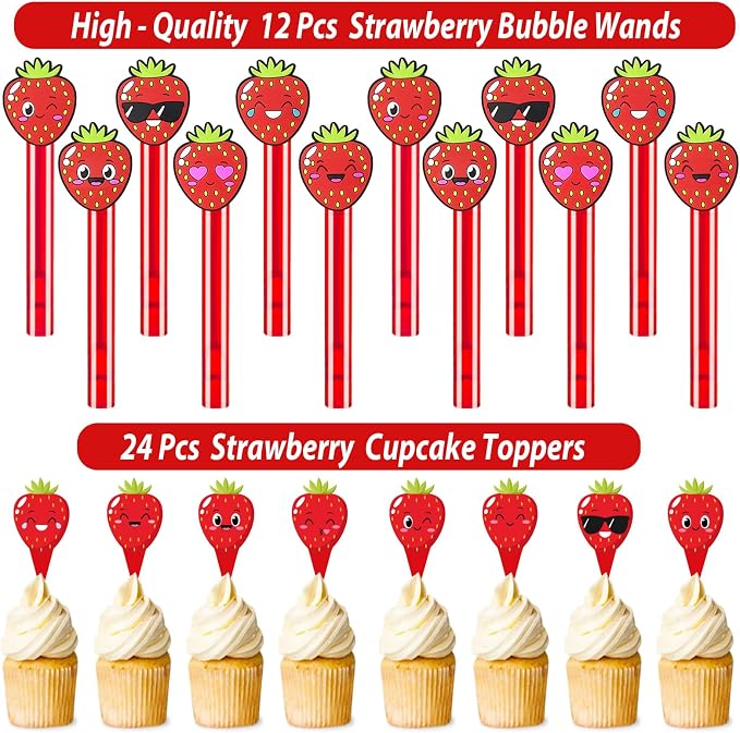 PLOUGVI 208PCS Strawberry Party Favors, Berry First Birthday Decor, Theme Decorations for Party Goodie Bag Stuffer Pinata Filler Gifts