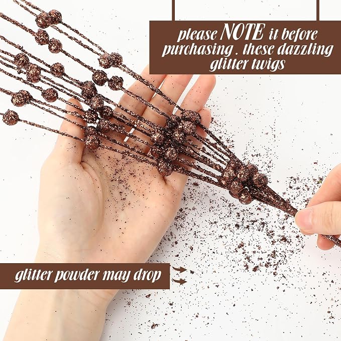 Geosar 30 Pcs Artificial Glitter Berry Stem Decorations 17 Inch Faux Stick Floral Pick Centerpiece Bouquet Flower Bead Twigs for Centerpiece Tree Wreath Ornaments Home(Brown)
